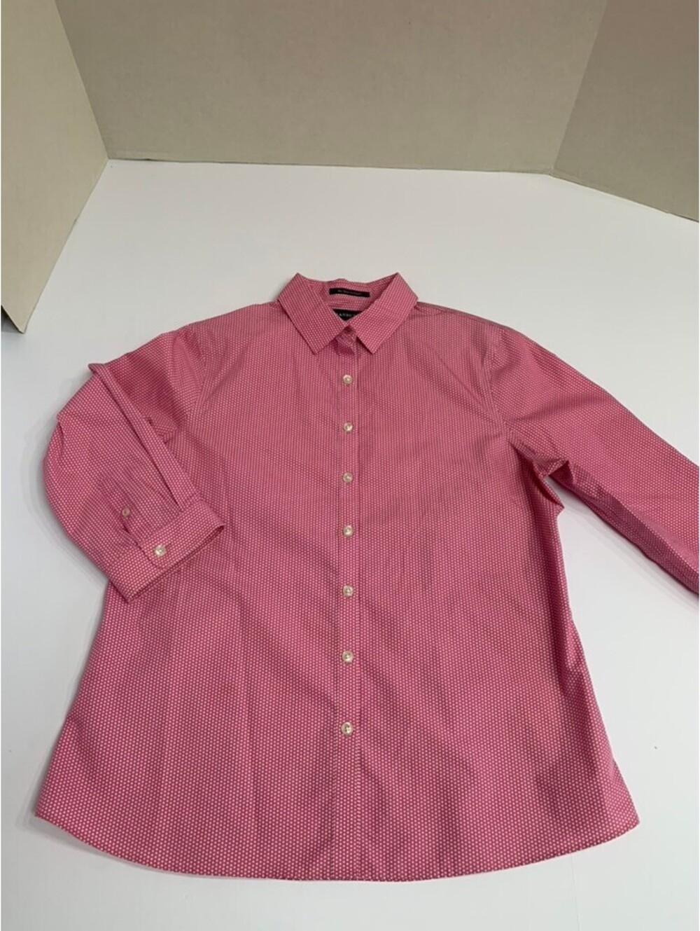 Lands End Button Down Pink with White Polka Dots Size 6P Blouse Shirt